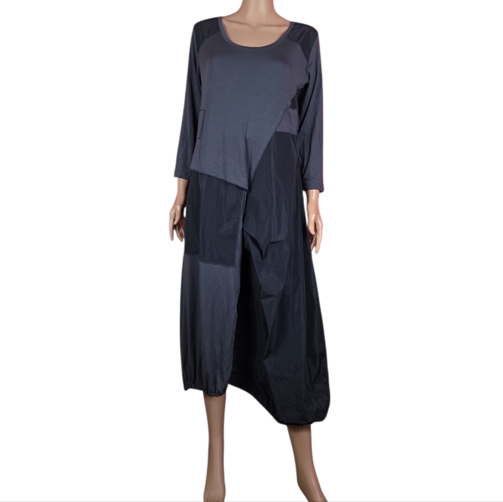 COMFY USA London Midi Dress Size‎ Large Balloon Hem Gray Size Large Lagenlook